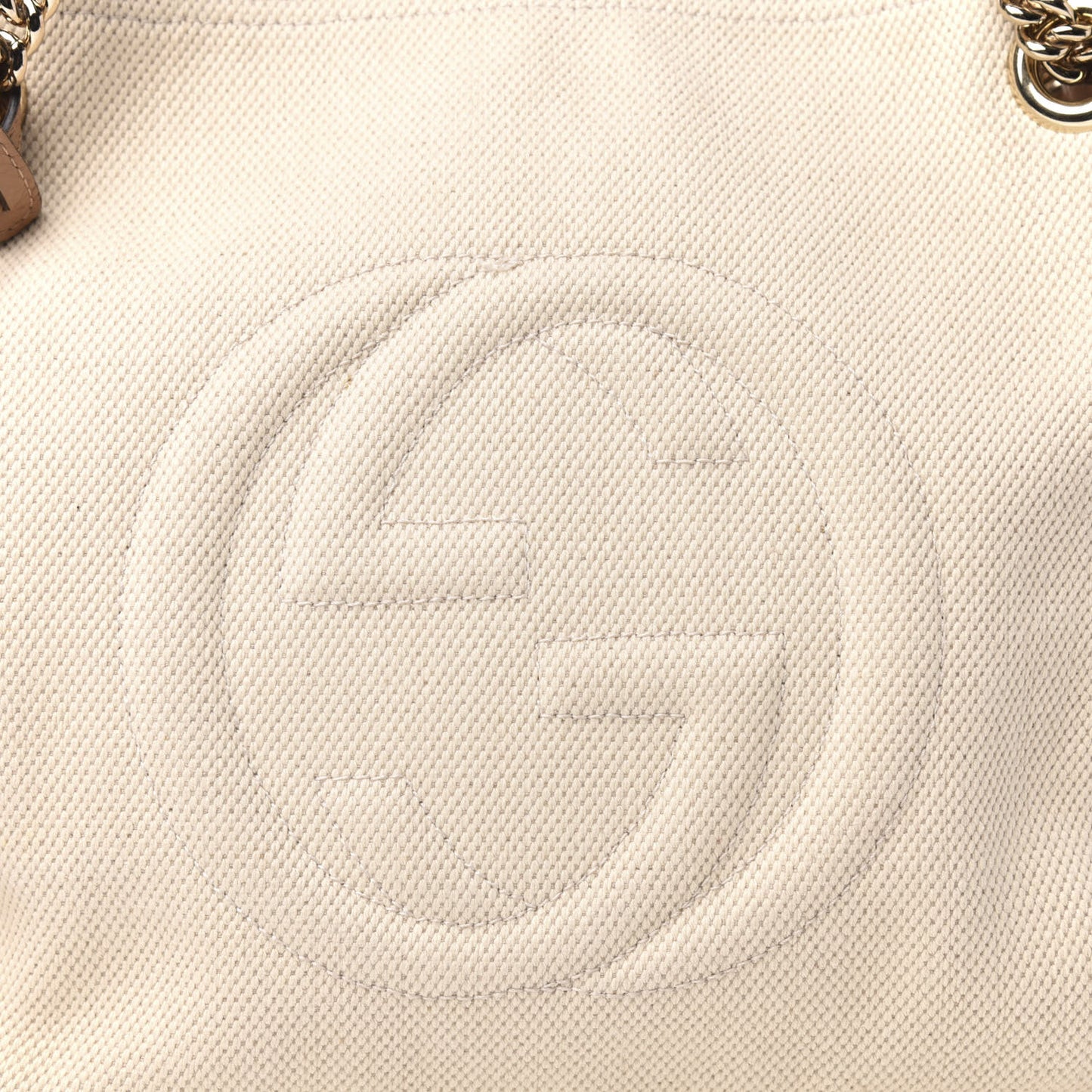Linen Canvas Pebbled Calfskin Medium Soho Chain Shoulder Bag White Camelia