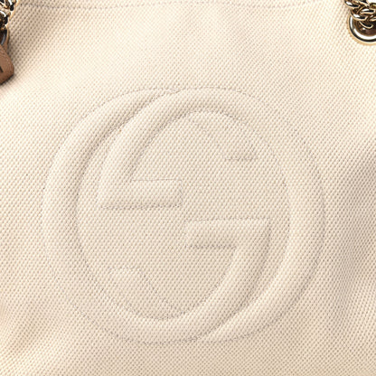 Gucci Linen Canvas Pebbled Calfskin Medium Soho Chain Shoulder Bag White Camelia 10 of 10