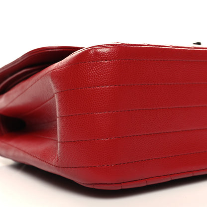 Chanel Caviar Chevron Quilted Jumbo Double Flap Red 9 of 12