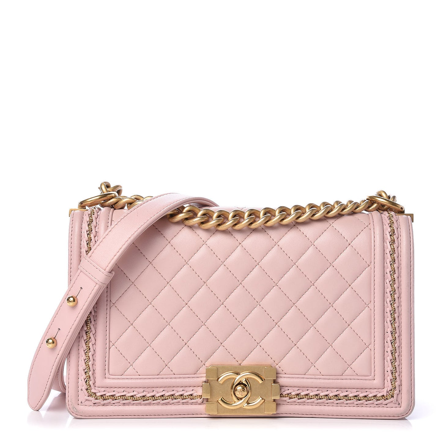 Lambskin Quilted Medium Chain Detail Boy Flap Light Pink