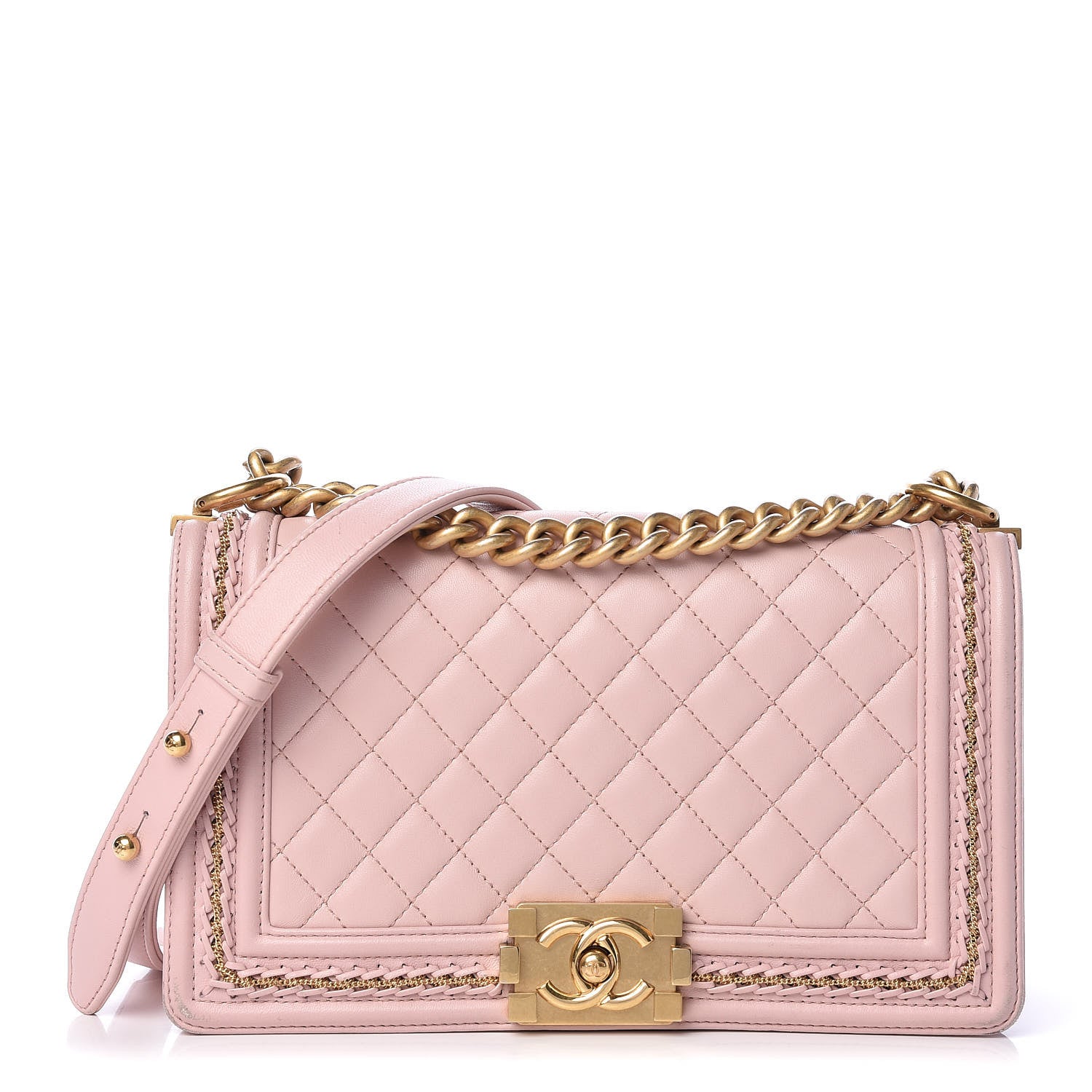 Chanel Lambskin Quilted Medium Chain Detail Boy Flap Light Pink 1 of 19