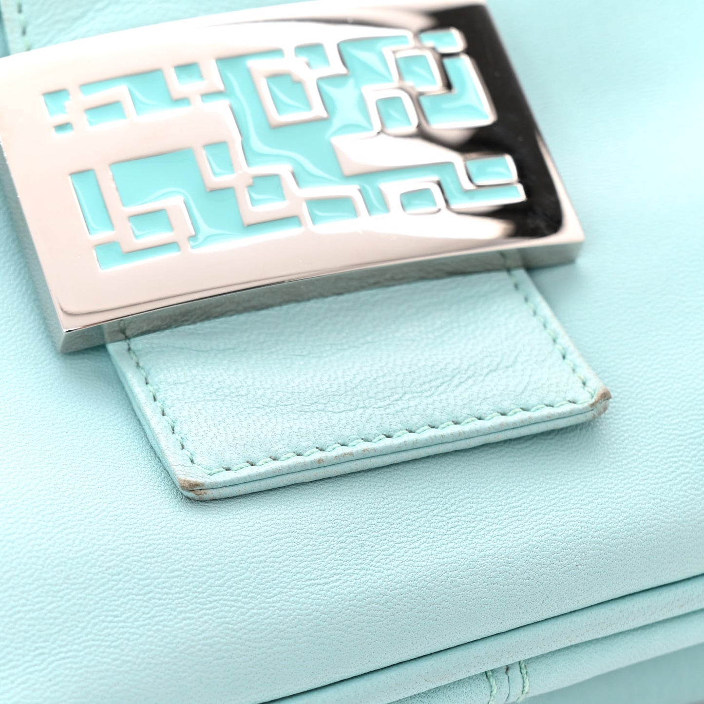 Lambskin Mama Baguette Double Flap Light Blue