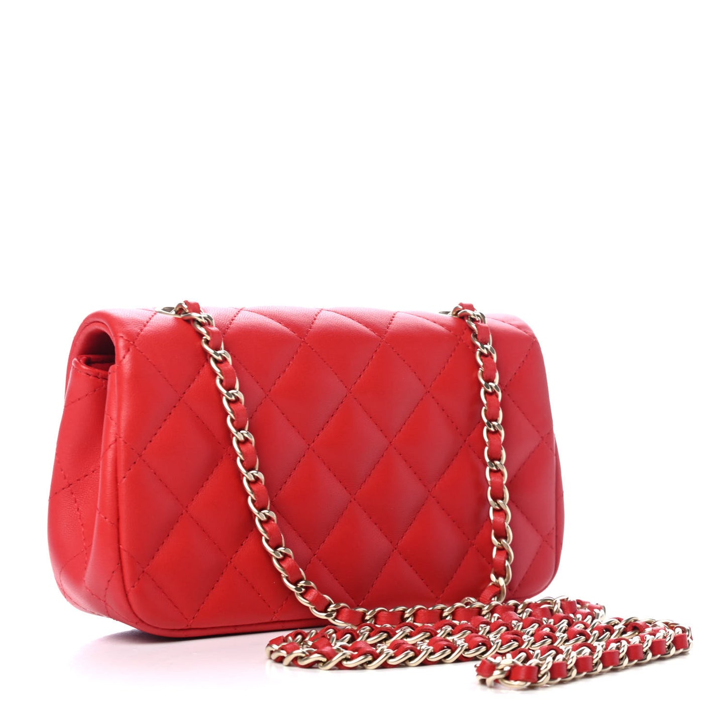 Lambskin Quilted Extra Mini Rectangular Flap Red