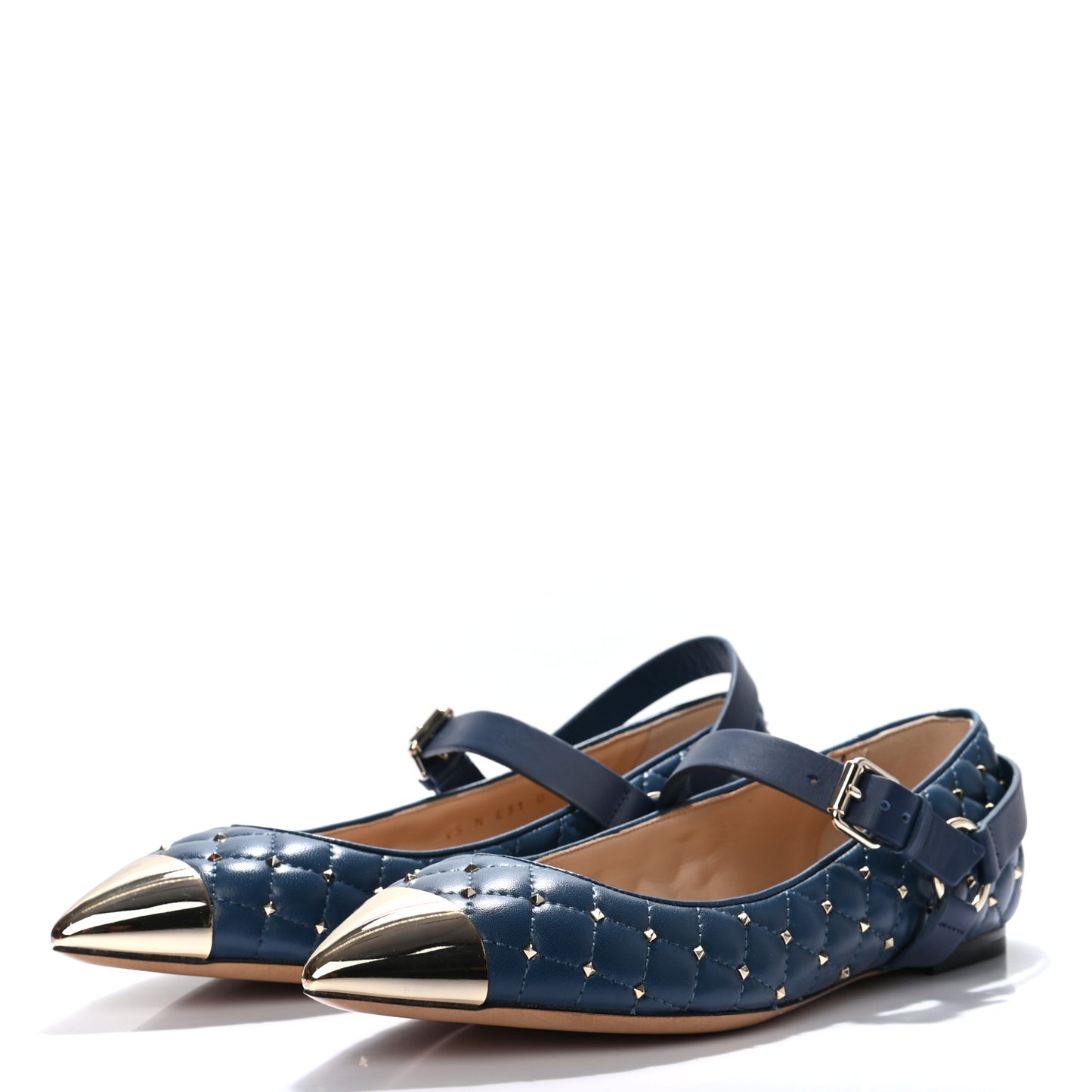 Lambskin Rockstud Spike Captoe Ballerina Flats 37.5 Peacock