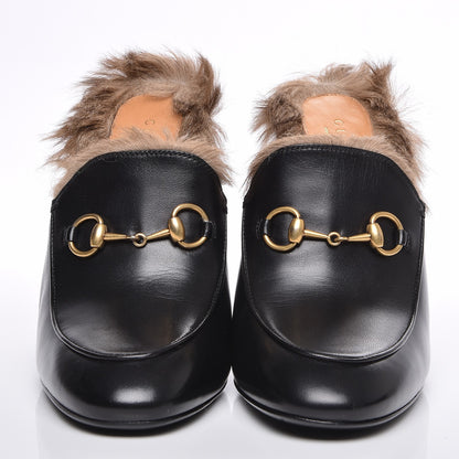 Gucci Malaga Kid Fur Princetown High Heel Mules 37.5 Black Naturale 2 of 16