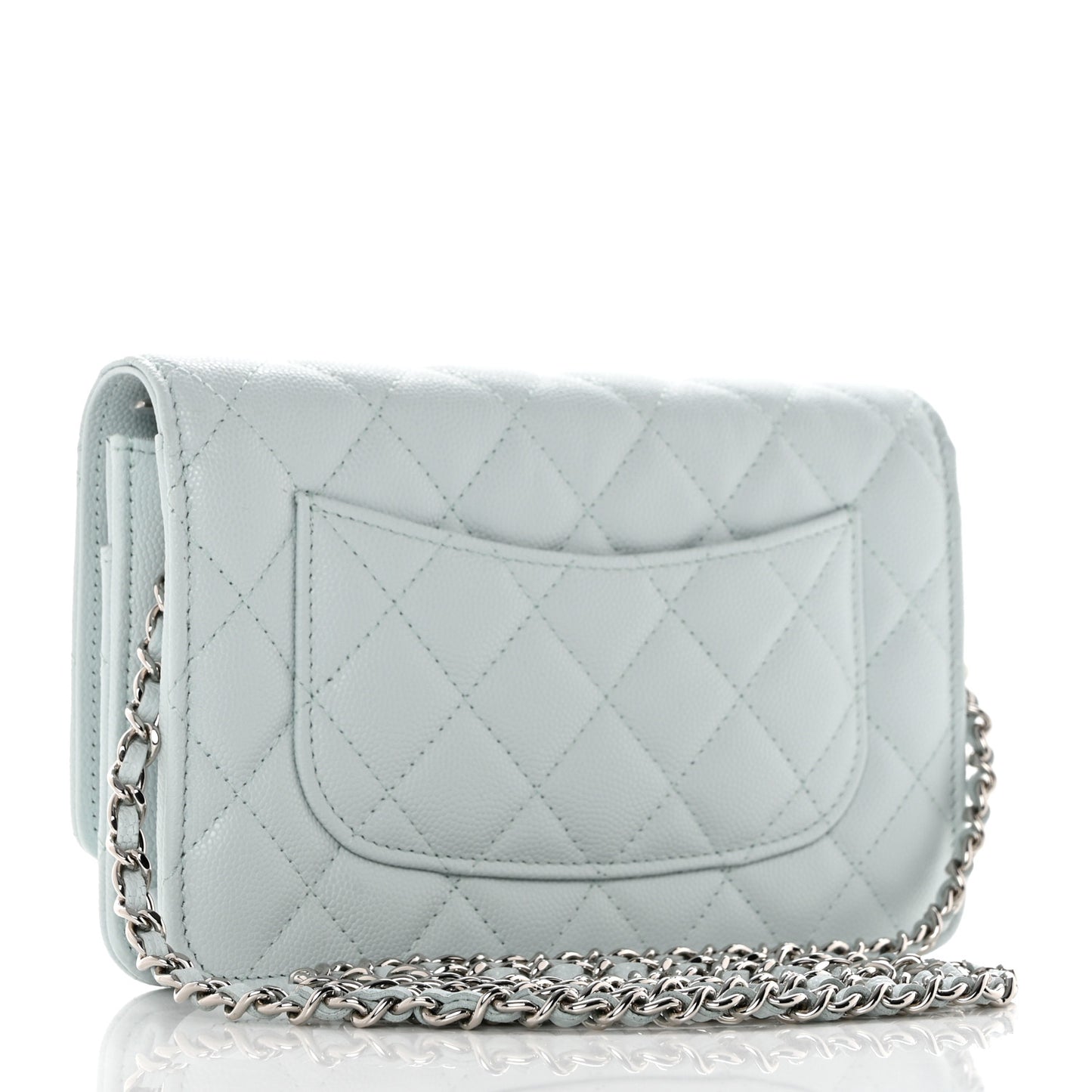 Caviar Quilted Wallet on Chain WOC Light Blue