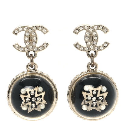 Chanel Resin Crystal Pearl CC Ball Drop Earrings Black Gold 1 of 5