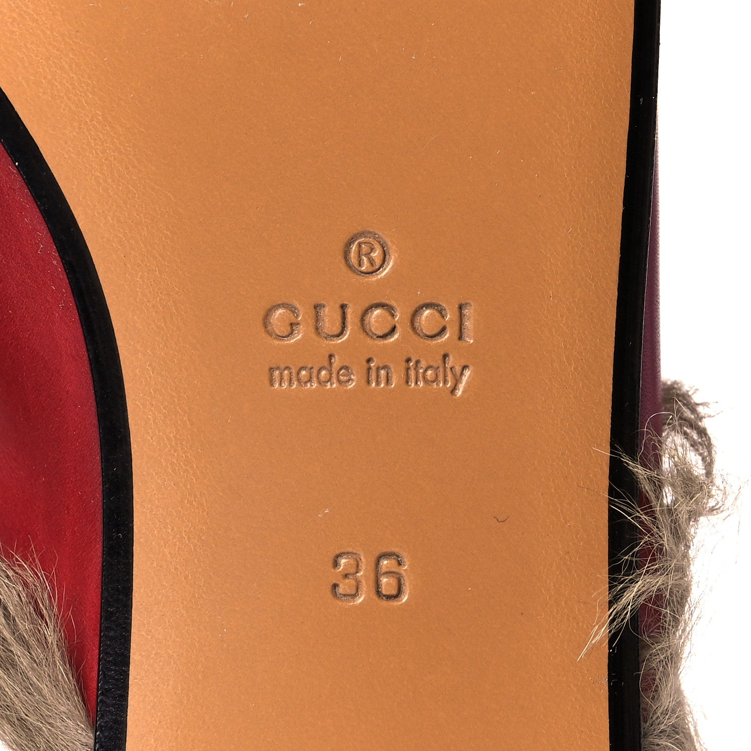 Gucci Betis Glamour Calfskin Fur Womens Princetown Slippers 36 Hibiscus Red Naturale 6 of 10