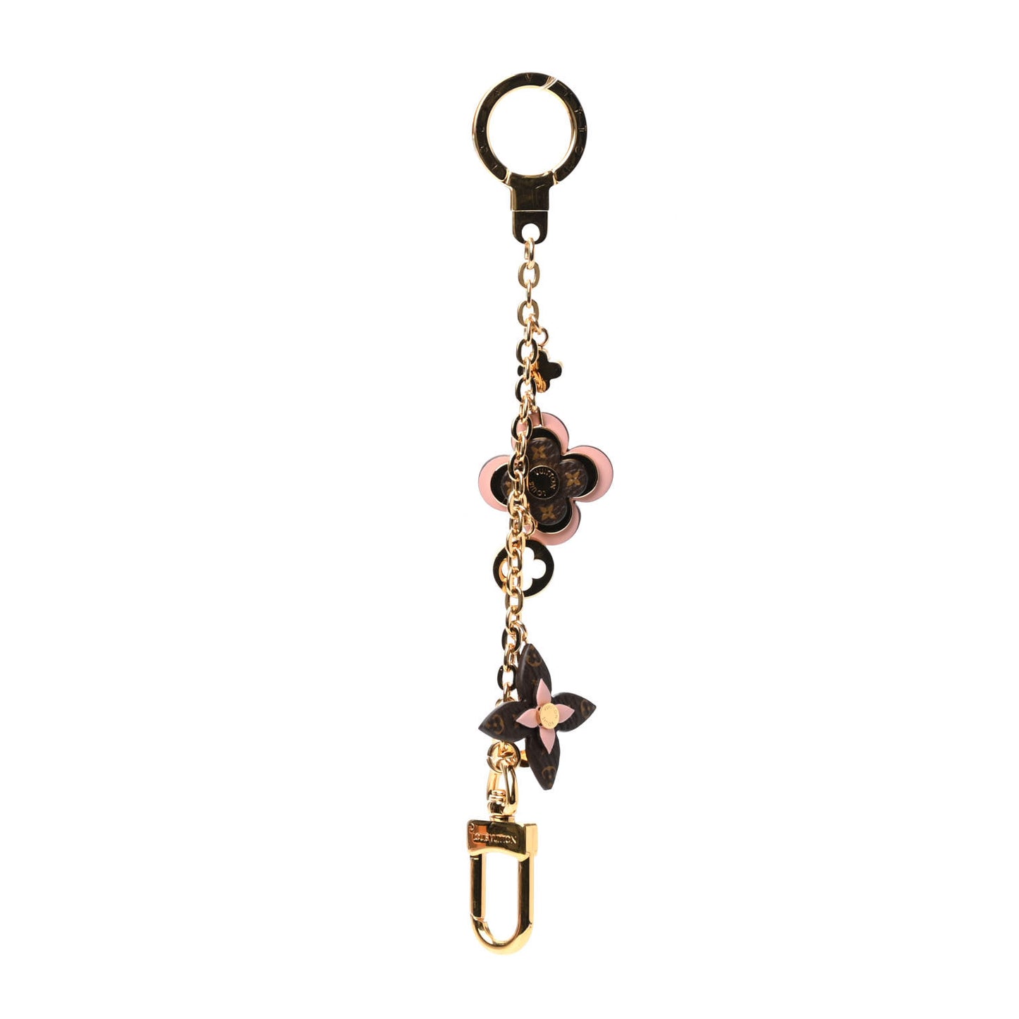 Brass Monogram Blooming Flowers Bag Charm Key Holder Rose Ballerine