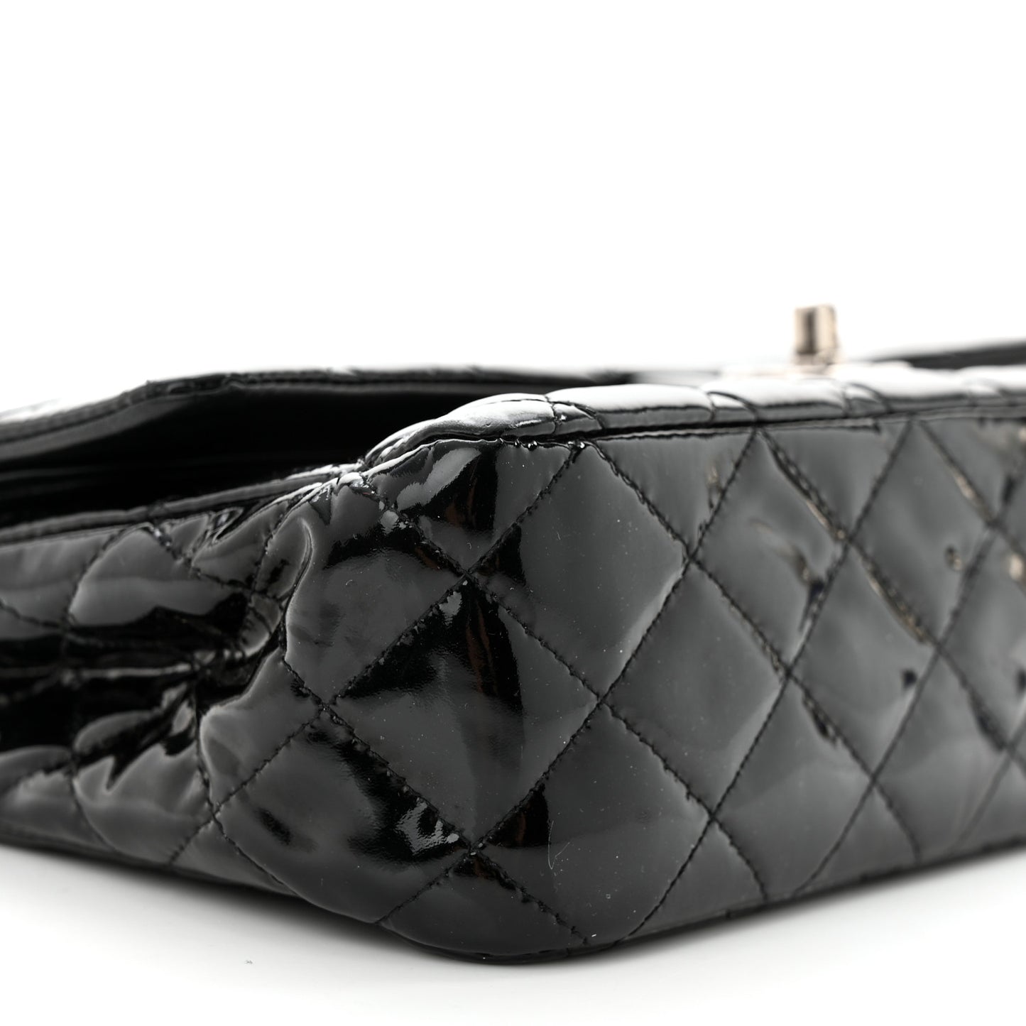 Patent Quilted Medium Double Flap Black