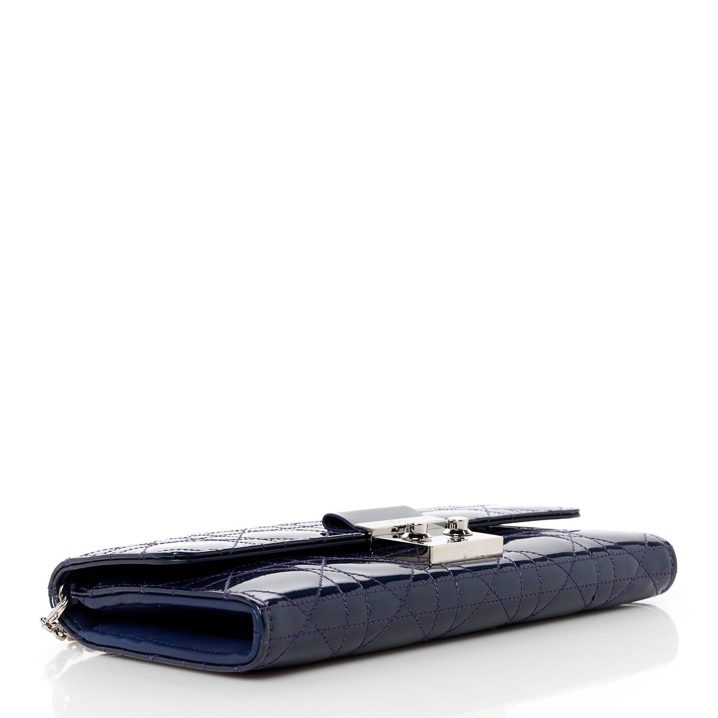 Patent Cannage Miss Dior Chain Wallet Blue Nuit