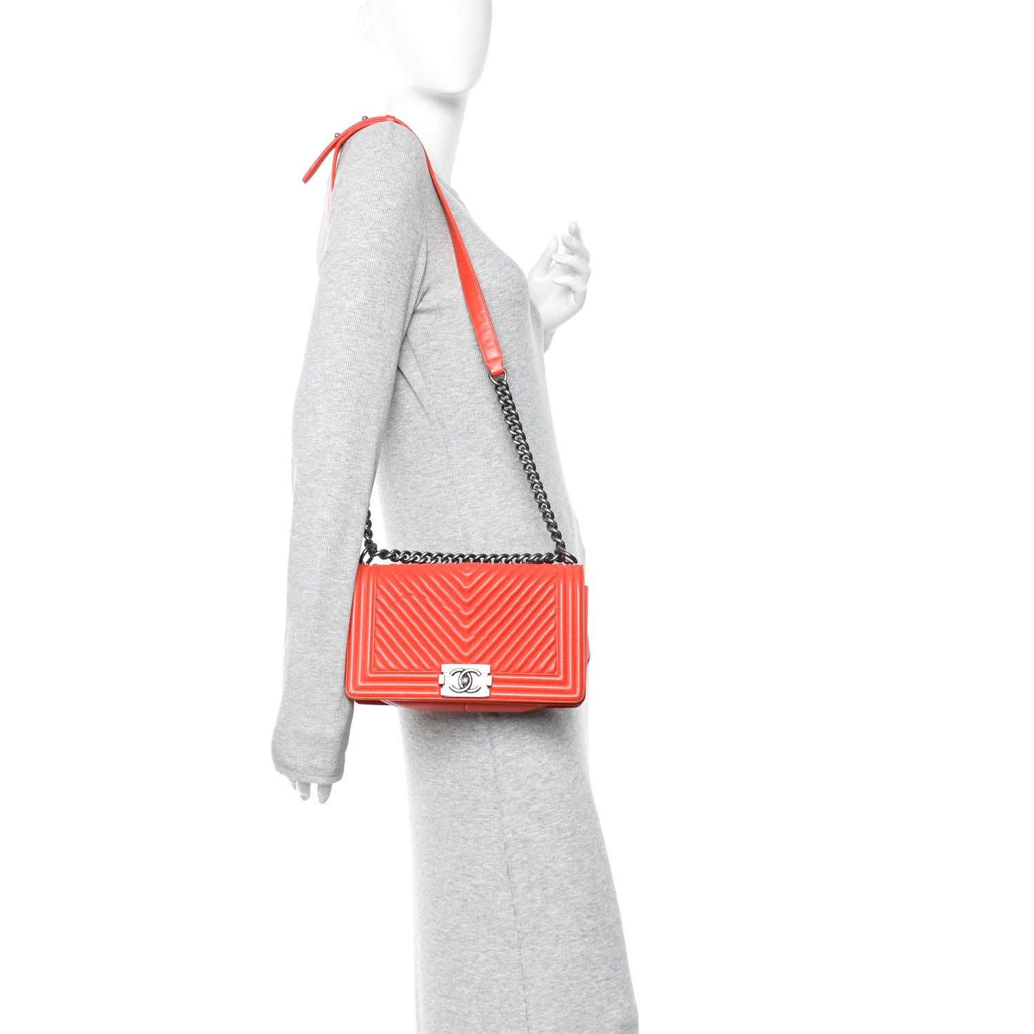Chanel Wrinkled Lambskin Chevron Quilted Medium Boy Flap Orange 2 of 14