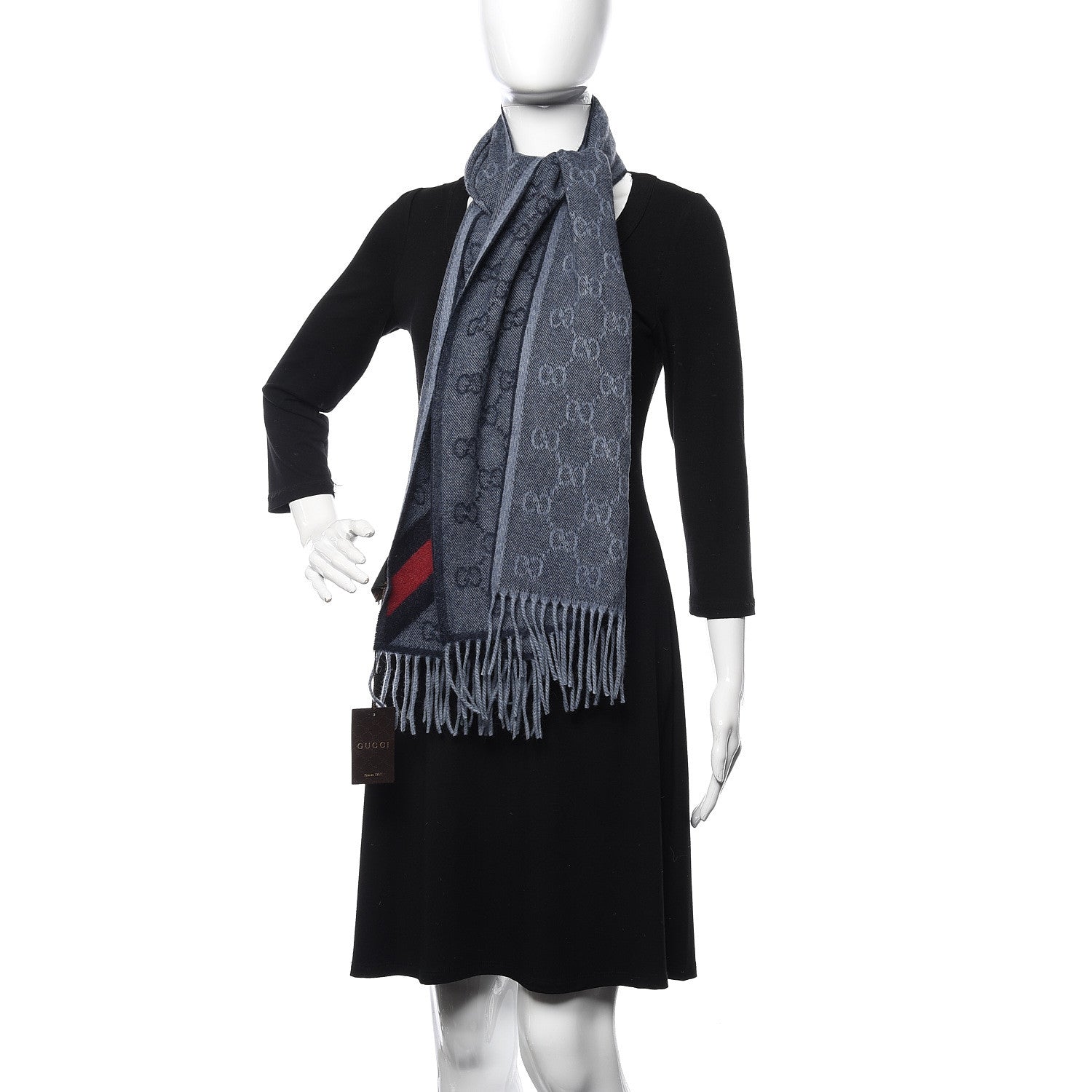 Gucci Wool Alpaca Monogram Web New Nikky Scarf Midnight Blue 2 of 5