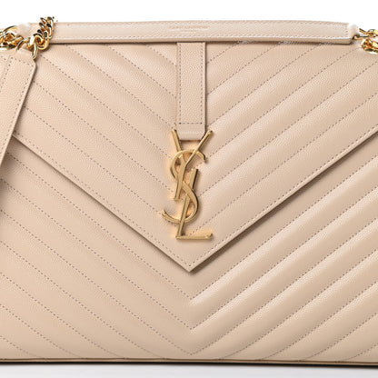 Saint Laurent Grain De Poudre Matelasse Chevron Large Monogram Satchel Nude Powder 8 of 11