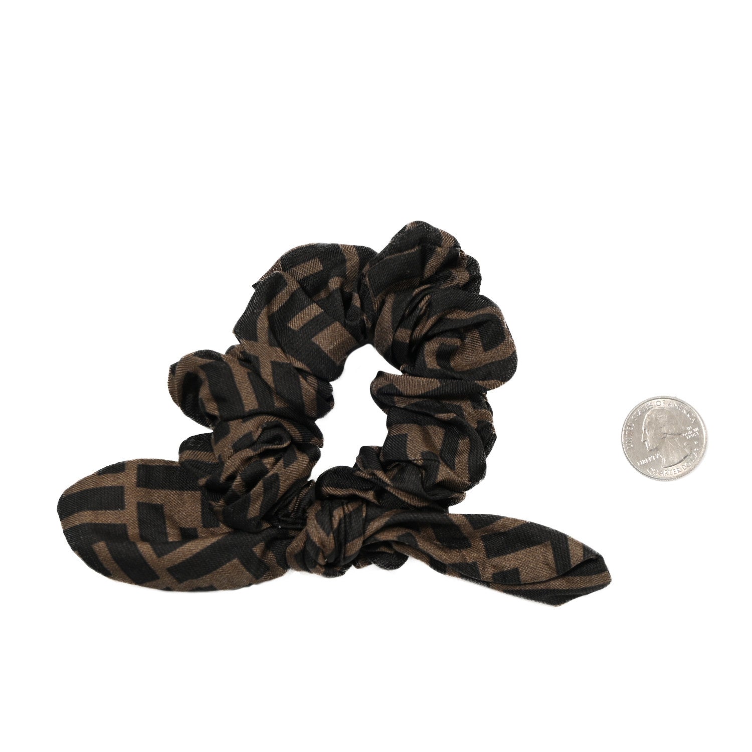 Fendi Silk FF Logo Hair Scrunchie Black Tobacco 2 of 4