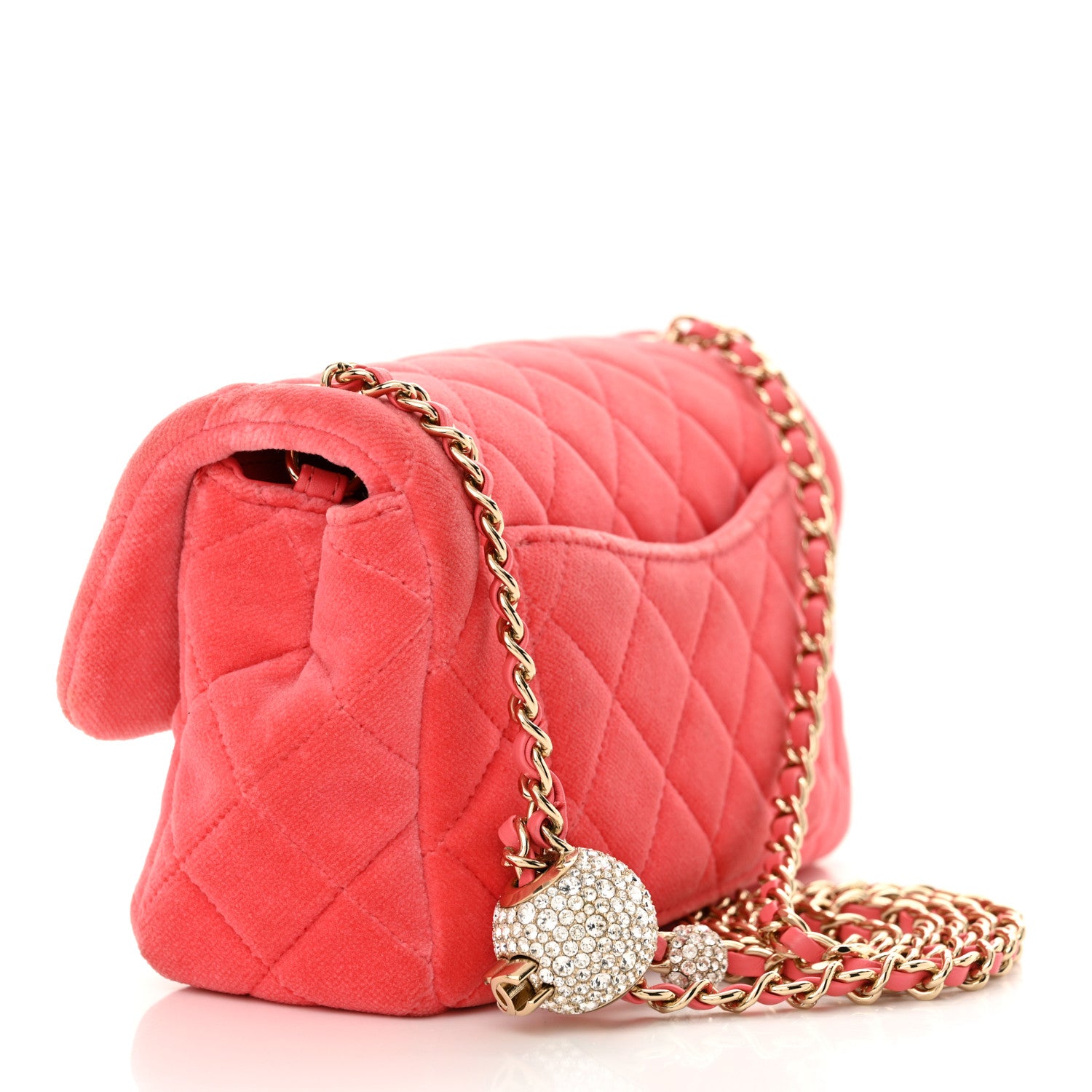 Chanel Velvet Quilted Mini Rectangular Pearl Crush Flap Coral