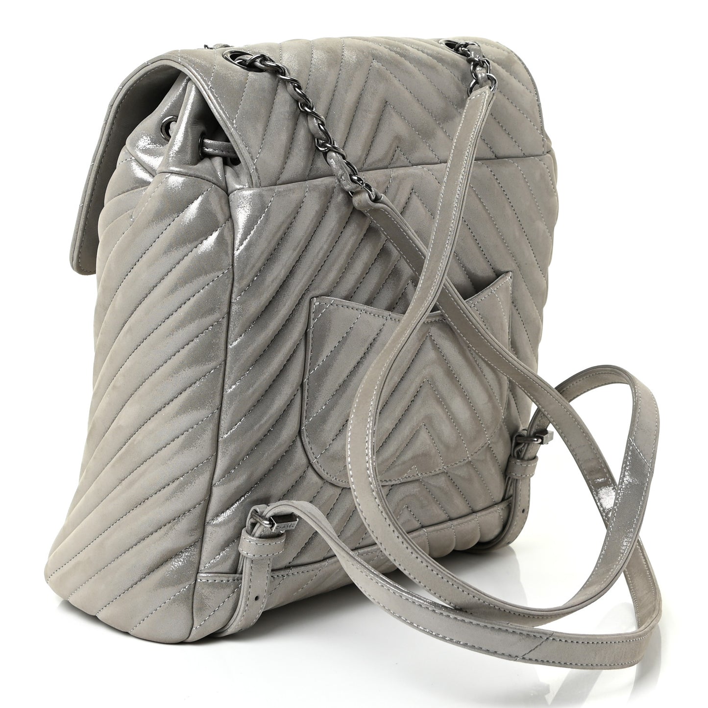 Iridescent Calfskin Chevron Quilted Small Urban Spirit Backpack Silver
