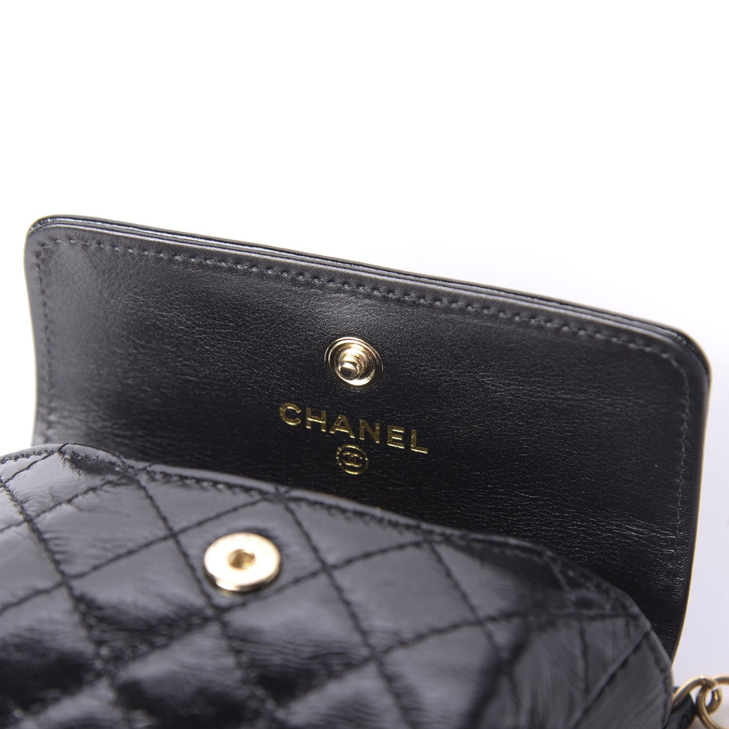 Shiny Aged Calfskin Quilted Waist Belt Bag Black