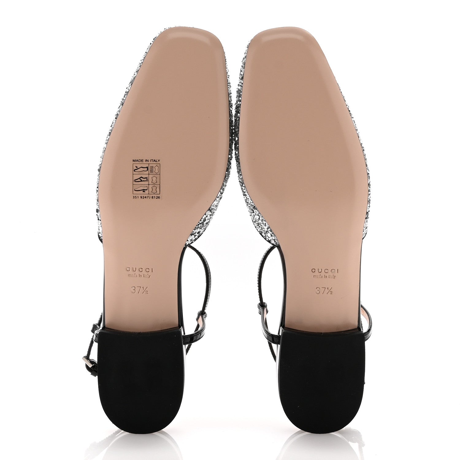 Gucci Calfskin Glitter Double G Slingback Flats 37.5 Silver Black 6 of 9