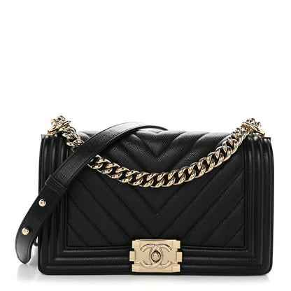 Chanel Caviar Chevron Quilted Medium Boy Flap Black 1 of 19