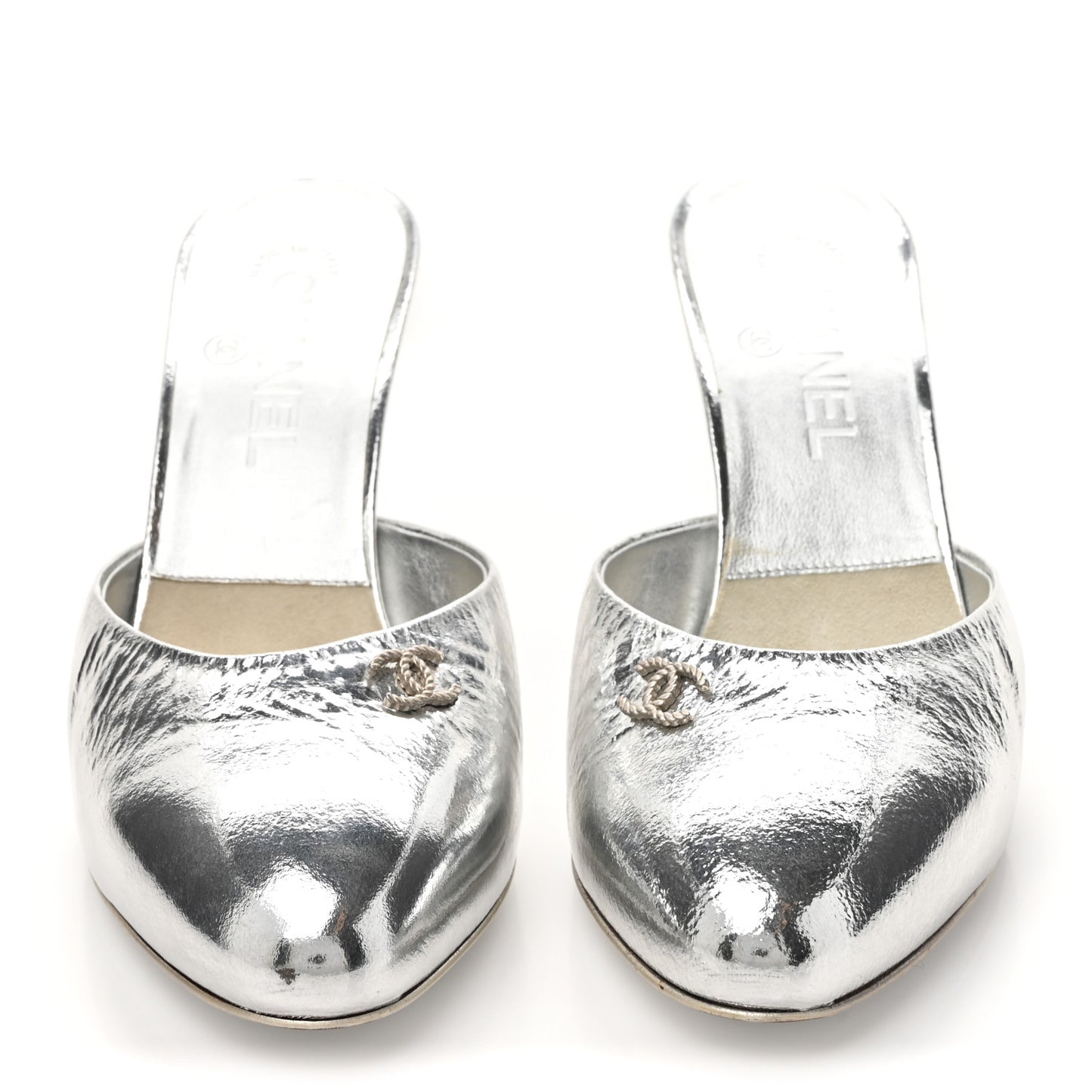 Metallic Goatskin CC Mules 37.5 Silver