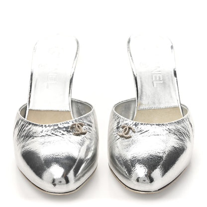 Chanel Metallic Goatskin CC Mules 37.5 Silver 2 of 10
