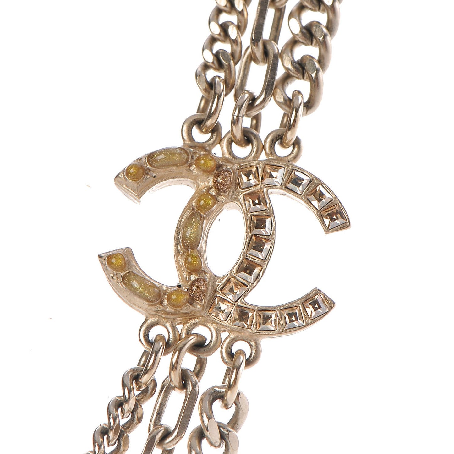Gripoix Baguette Crystal CC Multi Strand Chain Necklace Gold