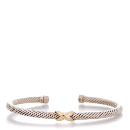 David Yurman Sterling Silver 18K Yellow Gold 4mm X Station Cable Bracelet 1 of 4
