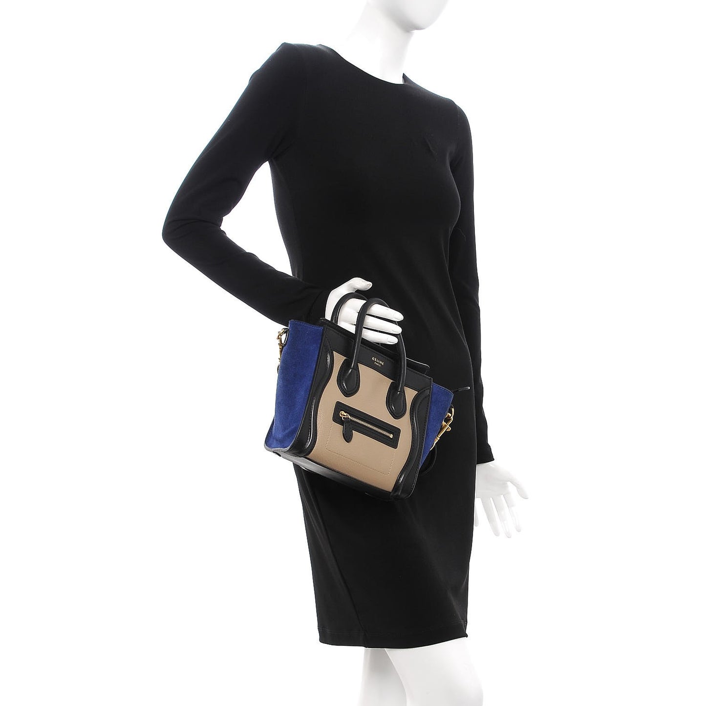 Elephant Calfskin Suede Tri-color Nano Luggage Sand