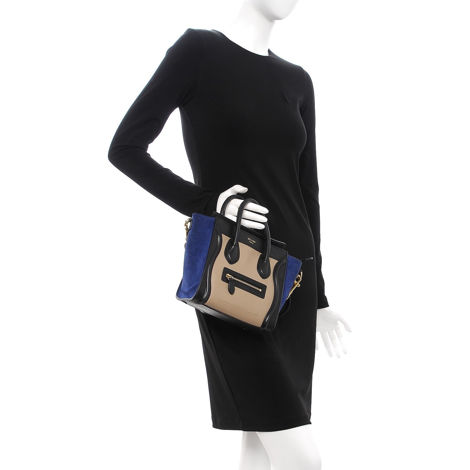 Celine Elephant Calfskin Suede Tri-color Nano Luggage Sand 3 of 14