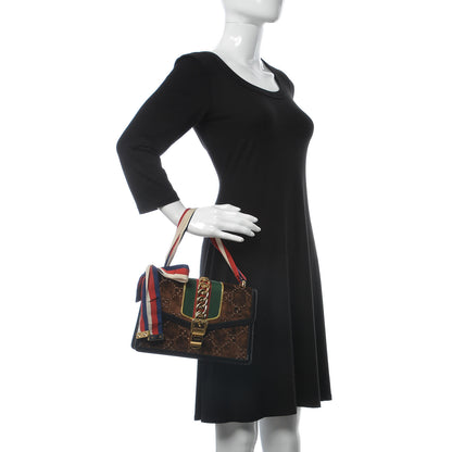 Gucci Velvet GG Monogram Web Small Sylvie Shoulder Bag Brown Black Oro Vecchio 2 of 8