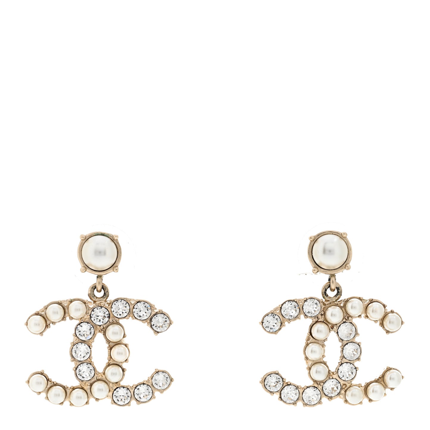 Crystal Pearl Dazzling Domino CC Drop Earrings Gold