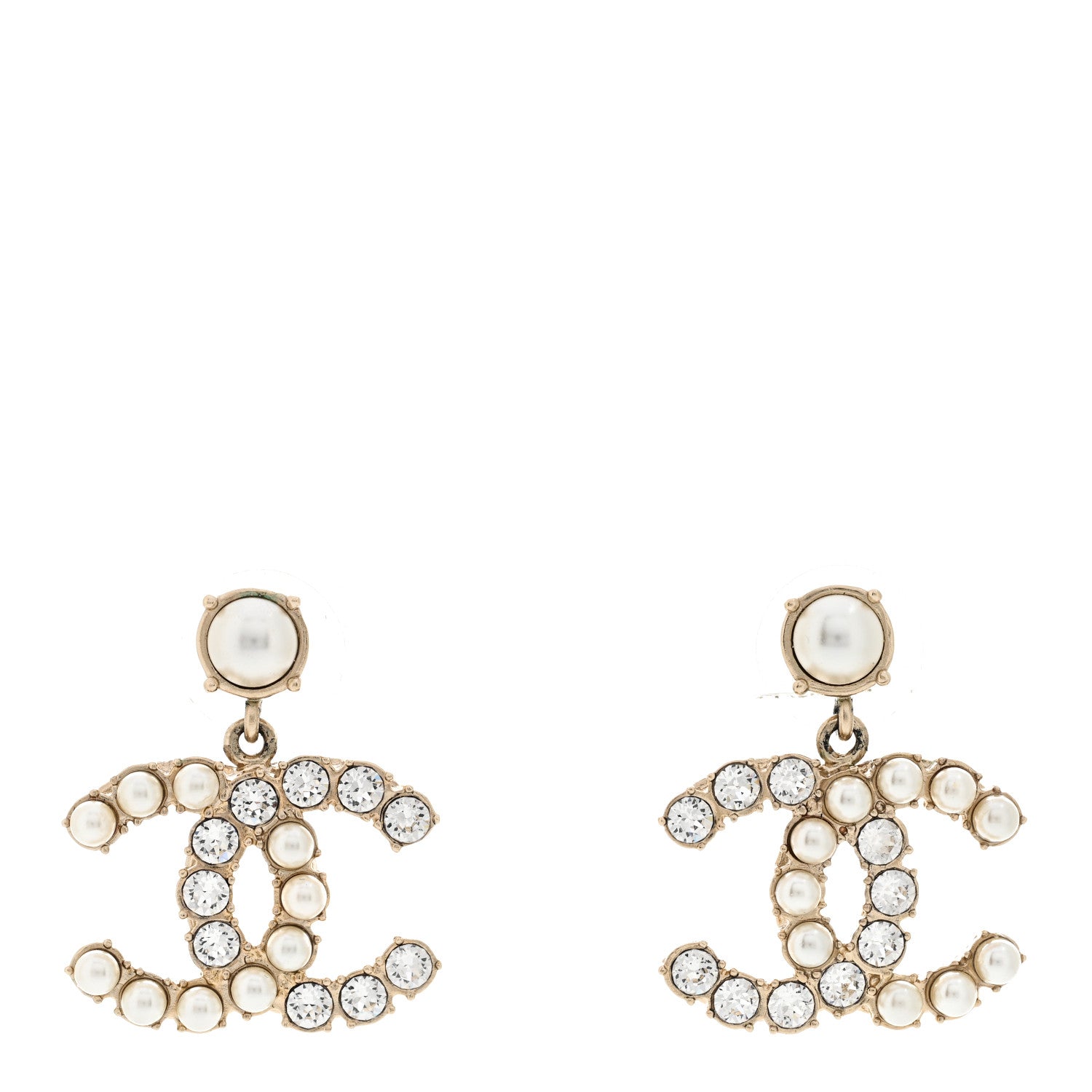 Chanel Crystal Pearl Dazzling Domino CC Drop Earrings Gold 1 of 6