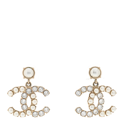 Chanel Crystal Pearl Dazzling Domino CC Drop Earrings Gold 1 of 6