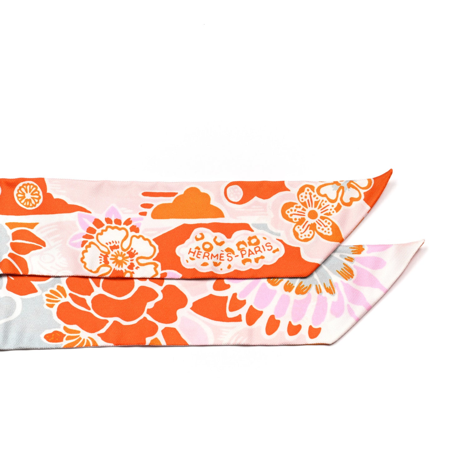 Silk Bingata Twilly Orange Rose Gris