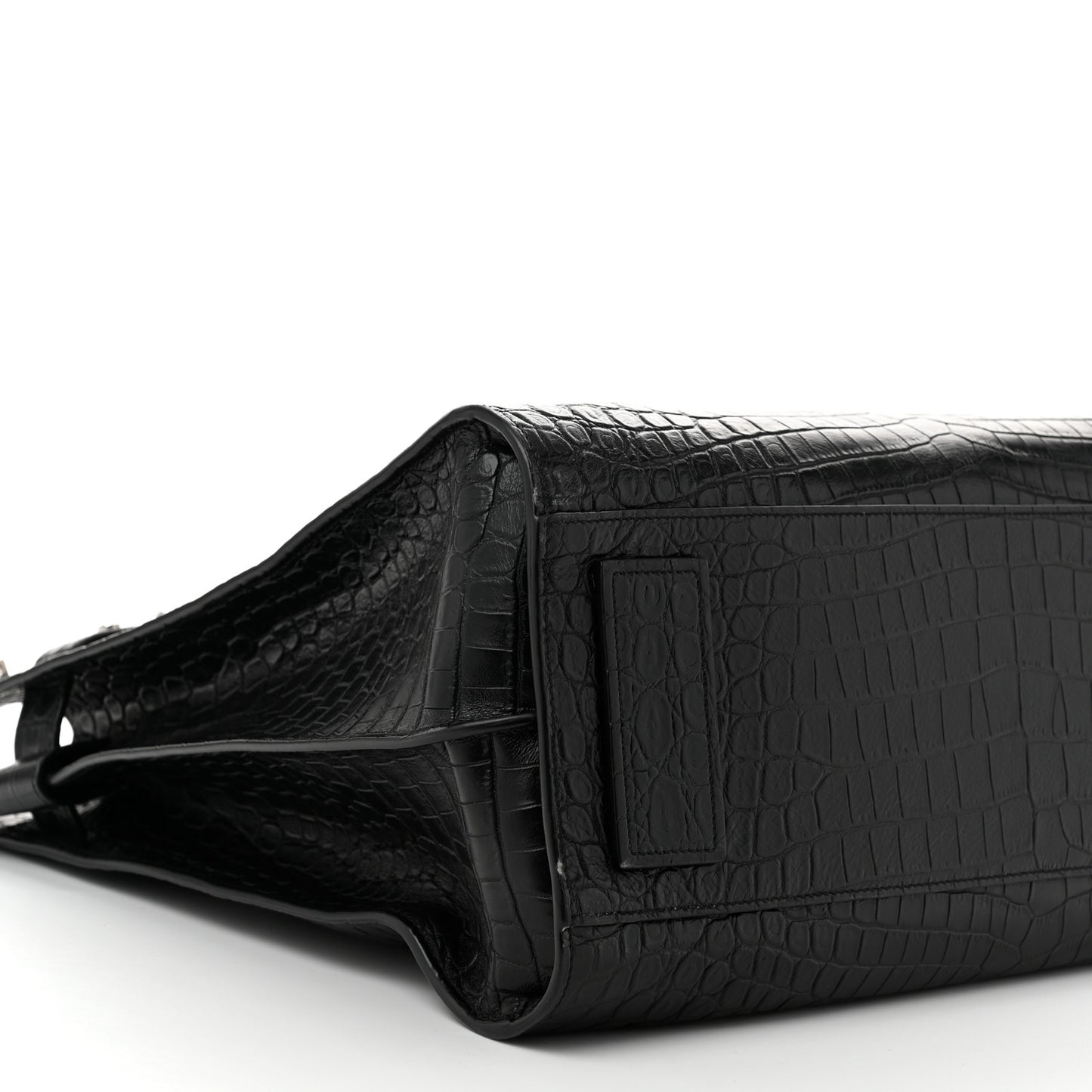 Calfskin Crocodile Embossed Souple North South Tote Black