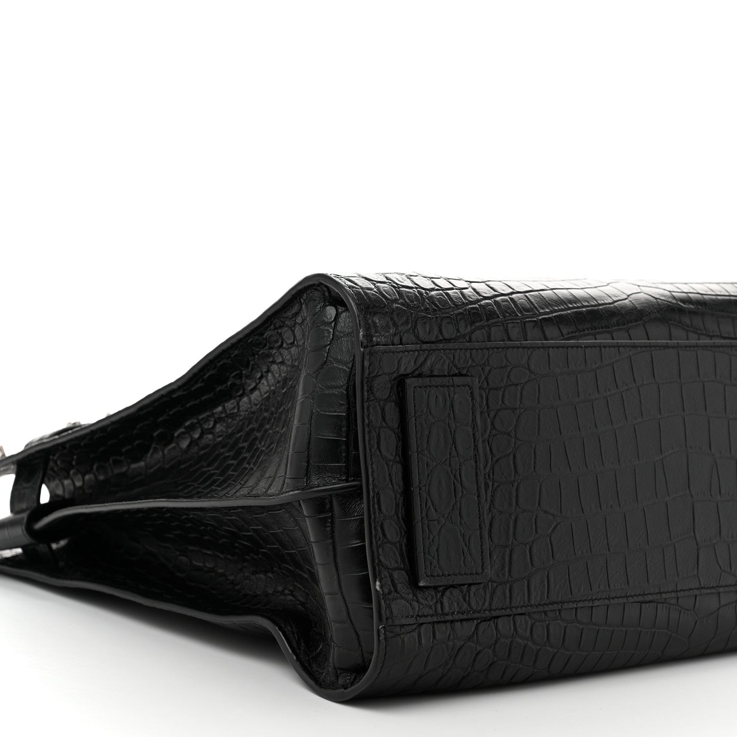 Saint Laurent Calfskin Crocodile Embossed Souple North South Tote Black 9 of 10