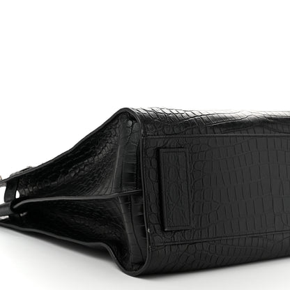 Saint Laurent Calfskin Crocodile Embossed Souple North South Tote Black 9 of 10