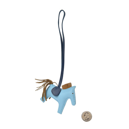 Hermes Milo Lambskin Grigri Rodeo Horse Bag Charm PM Celeste Bleu De Malte Kraft 2 of 4