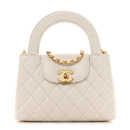 Chanel Shiny Aged Calfskin Quilted Nano Kelly Shopper White 1 of 11