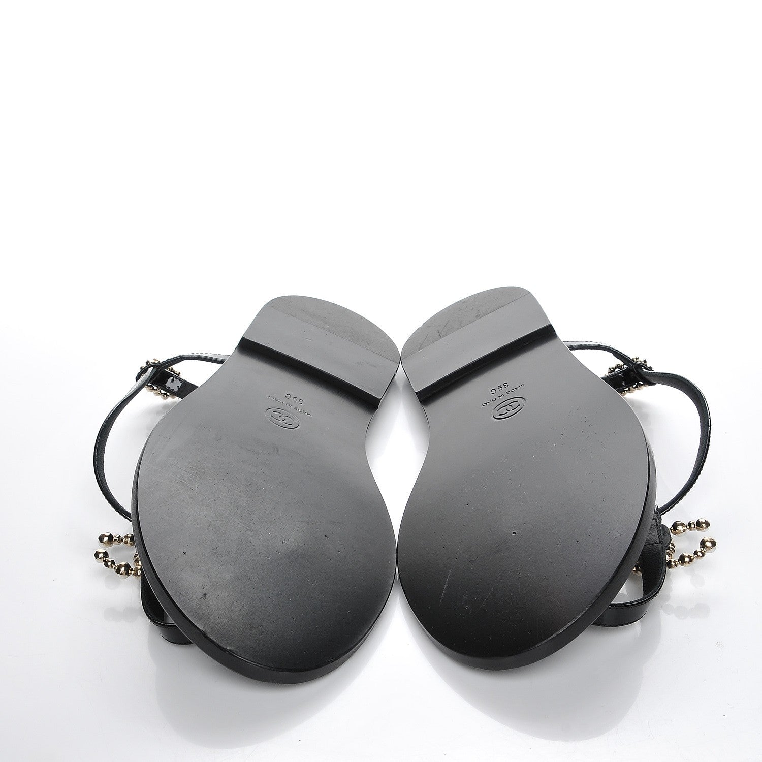 Chanel Patent Pearl CC Thong Sandals 39 Black 5 of 8