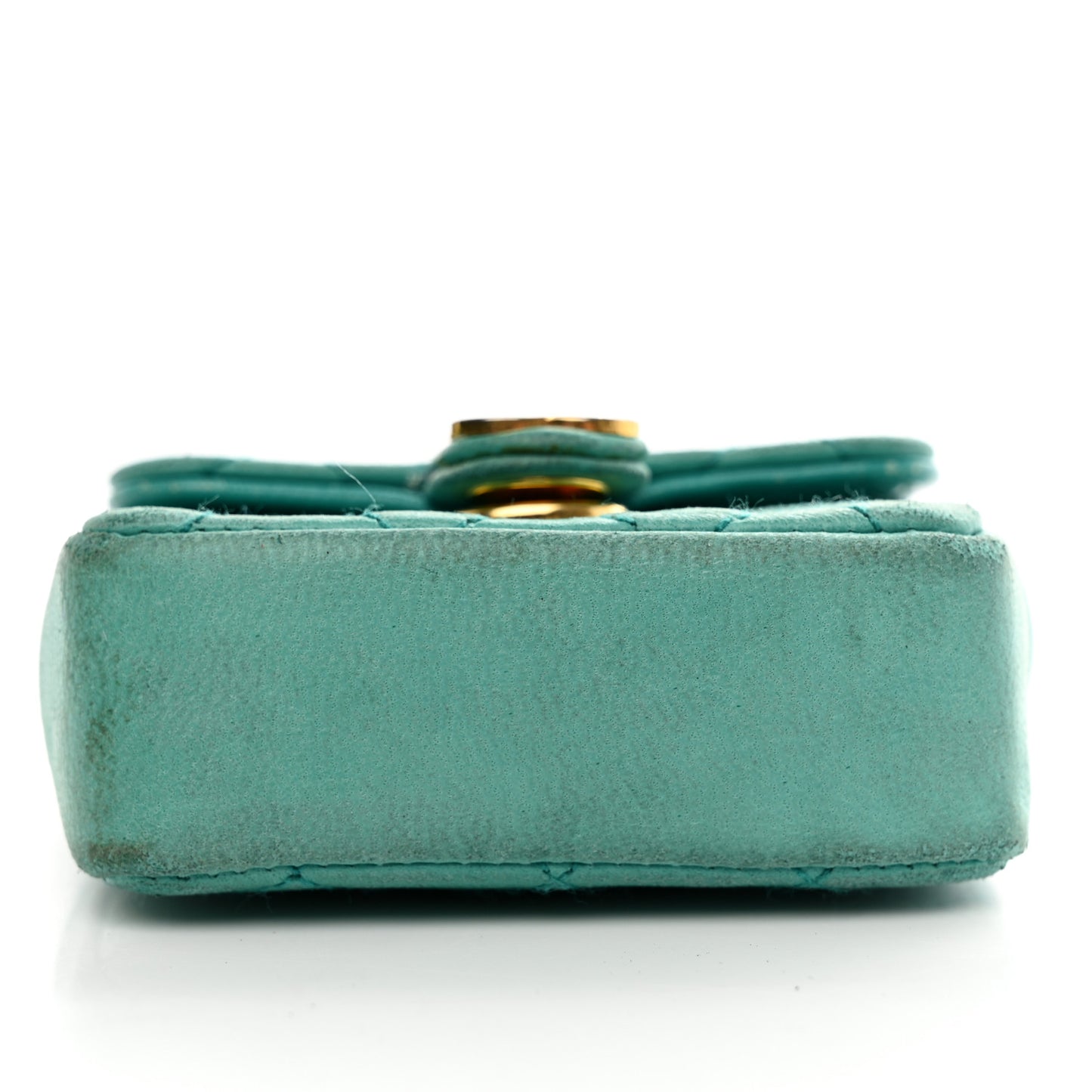 Lambskin Quilted Mini Pouch Bag Charm Keychain Turquoise
