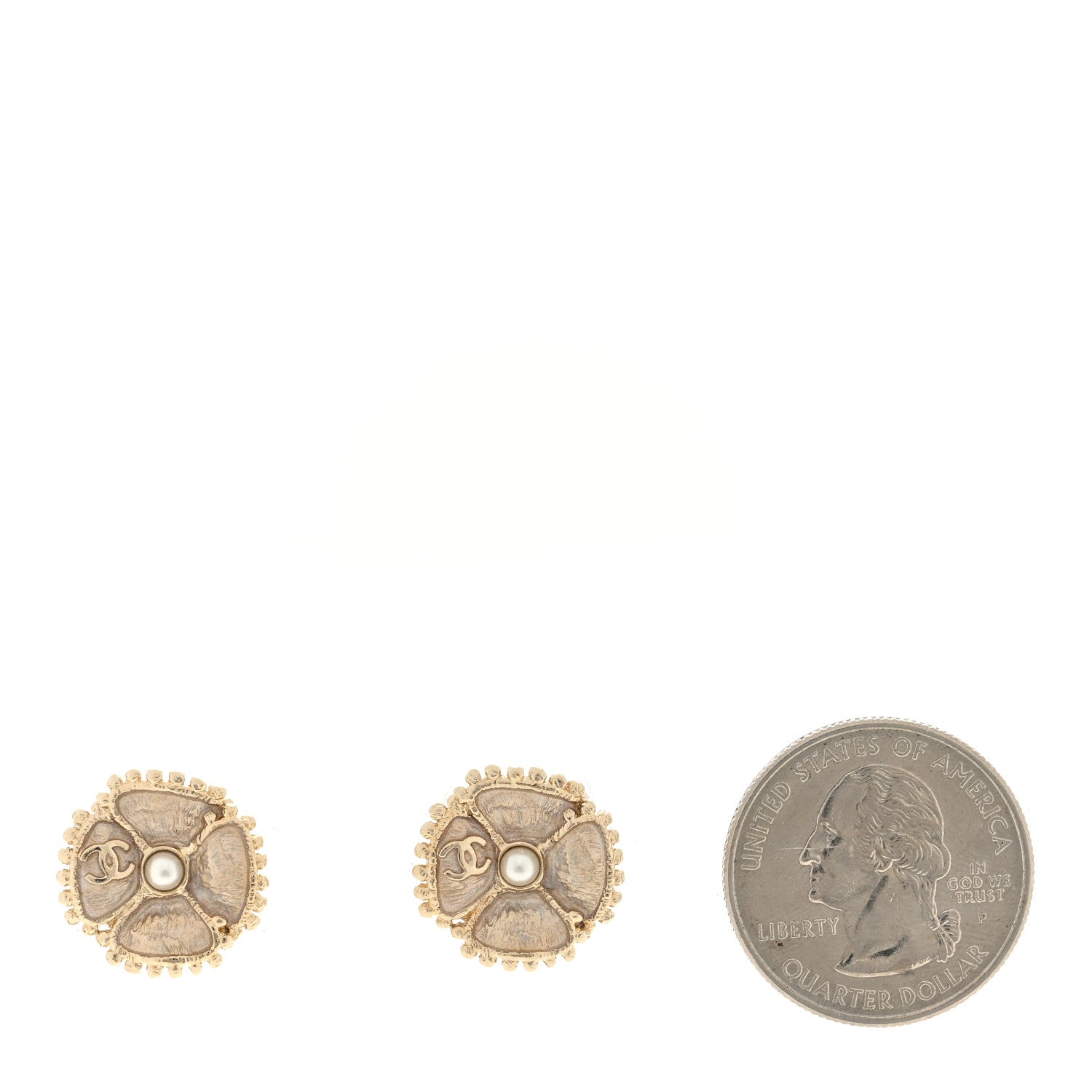 Chanel Enamel Pearl CC Camellia Earrings Pink Gold 2 of 4