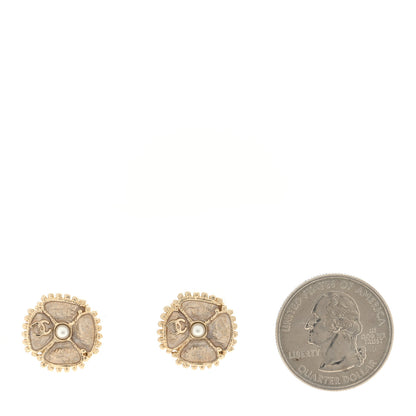 Chanel Enamel Pearl CC Camellia Earrings Pink Gold 2 of 4