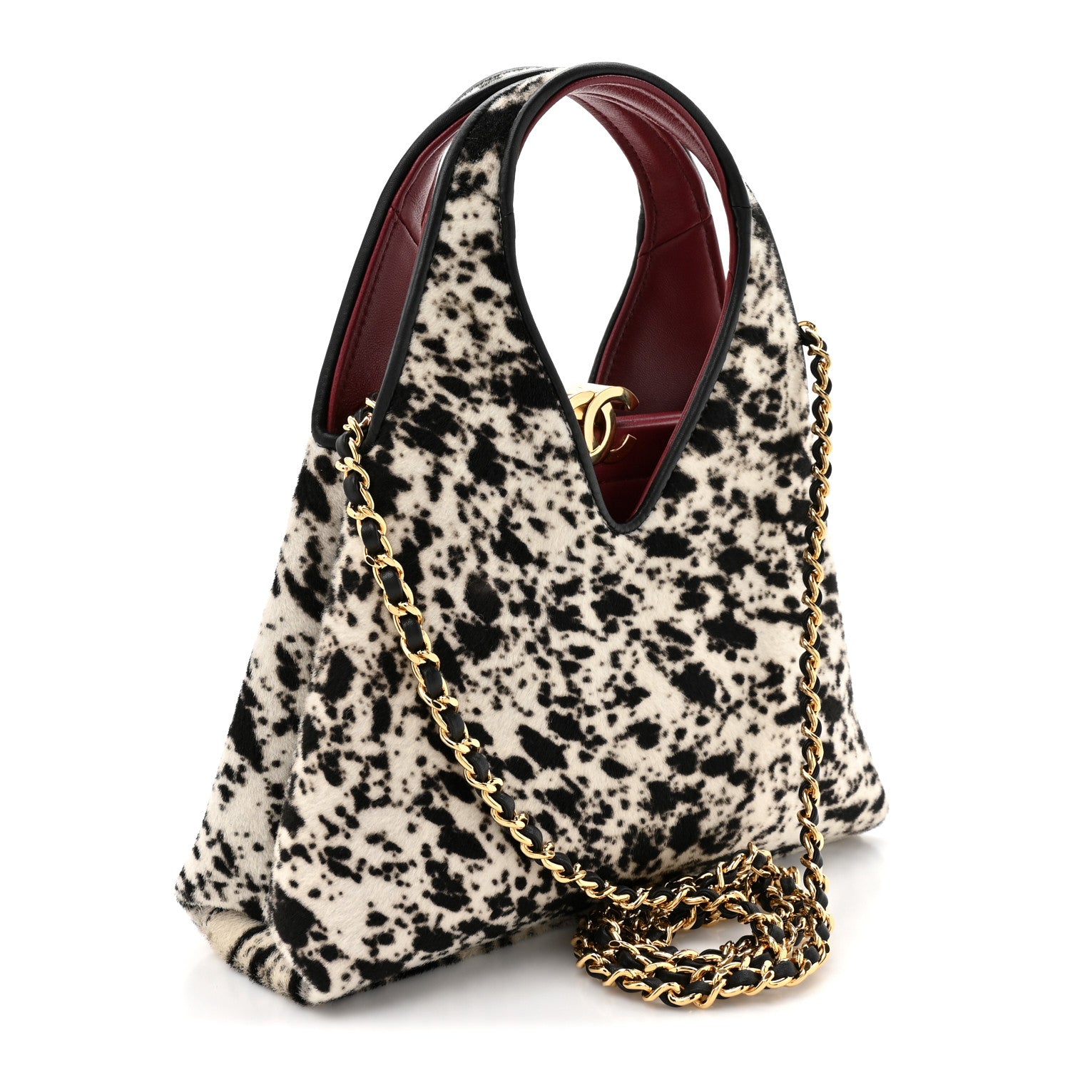 Chanel Pony Hair Printed Chic Lady Small Shopping Tote Black White 2 of 9