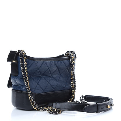 Chanel Aged Calfskin Quilted Small Gabrielle Hobo Navy Black 3 of 9