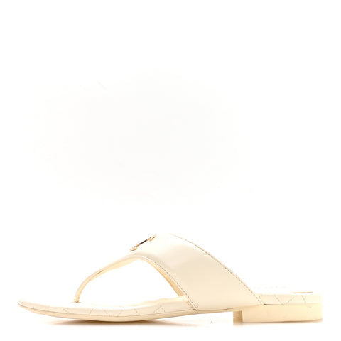 Lambskin Quilted Padded Thong Sandals 39.5 White