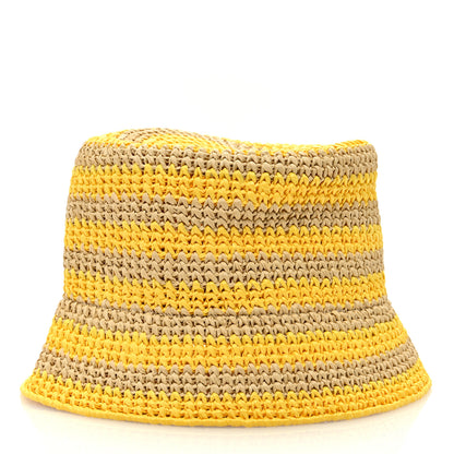 Prada Raffia Striped Logo Embroidered Womens Bucket Hat M Naturale Giallo 4 of 8
