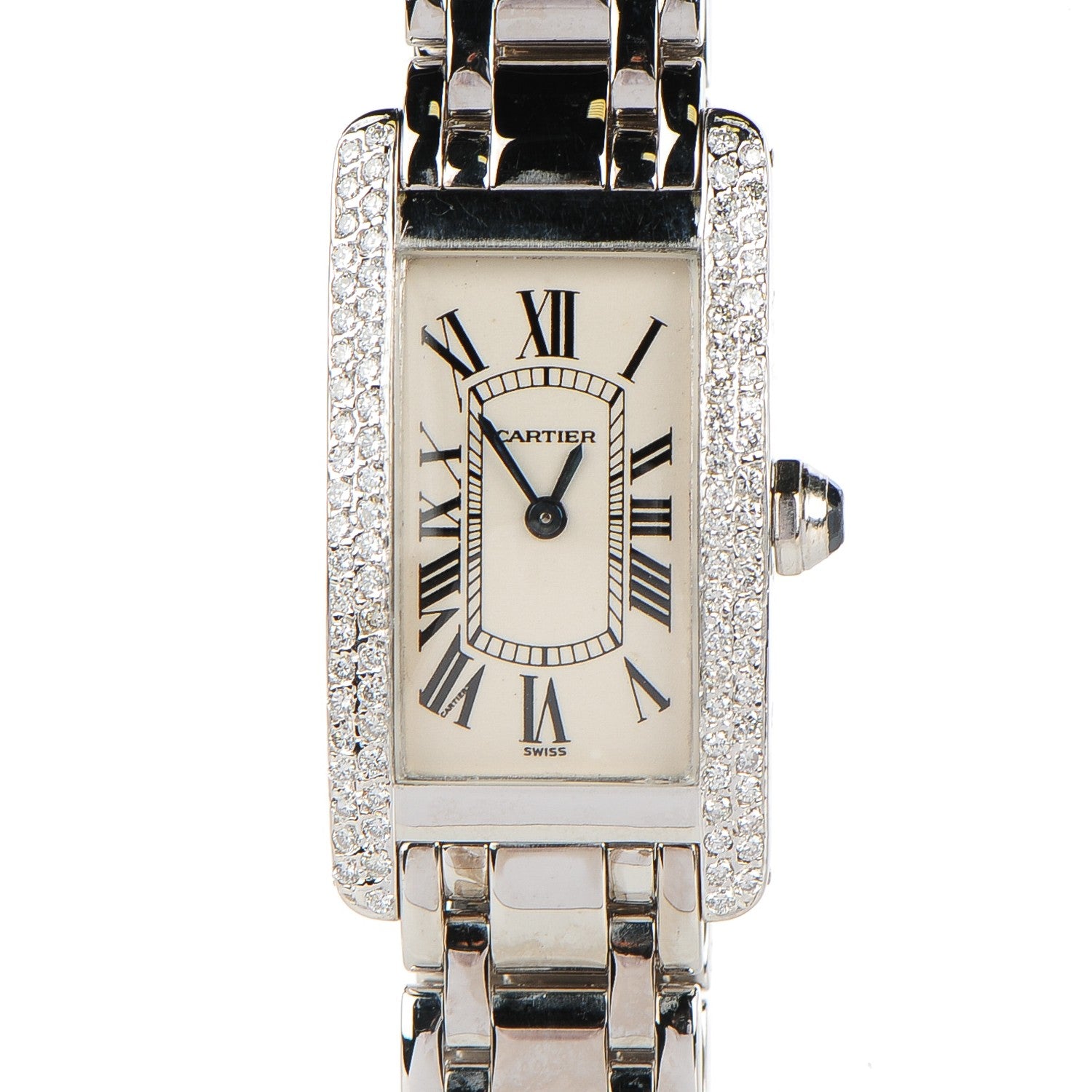 Cartier 18K White Gold Diamond Bezel 19mm Tank Americaine Quartz Watch 1 of 10