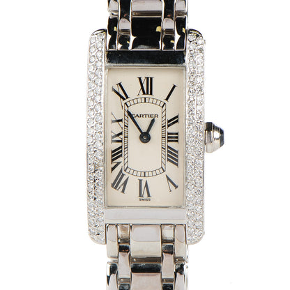 Cartier 18K White Gold Diamond Bezel 19mm Tank Americaine Quartz Watch 1 of 10